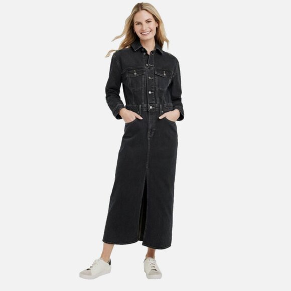 Women's Long Sleeve Denim Maxi Dress - Universal Thread Black Wash 4 - Picture 1 of 2